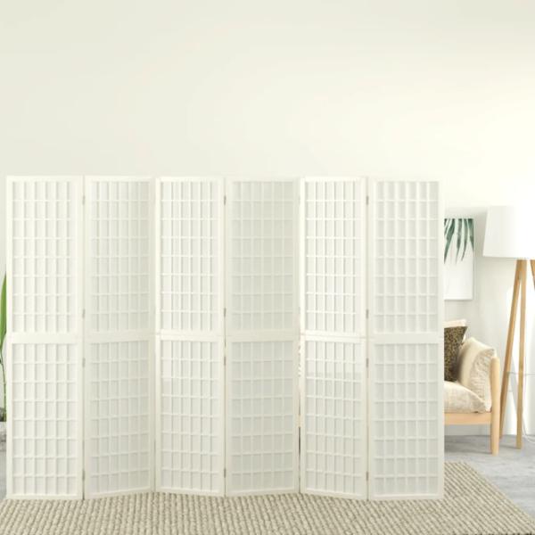 ARDEBO.de - 6-tlg. Paravent Japanischer Stil Faltbar 240x170 cm Weiß