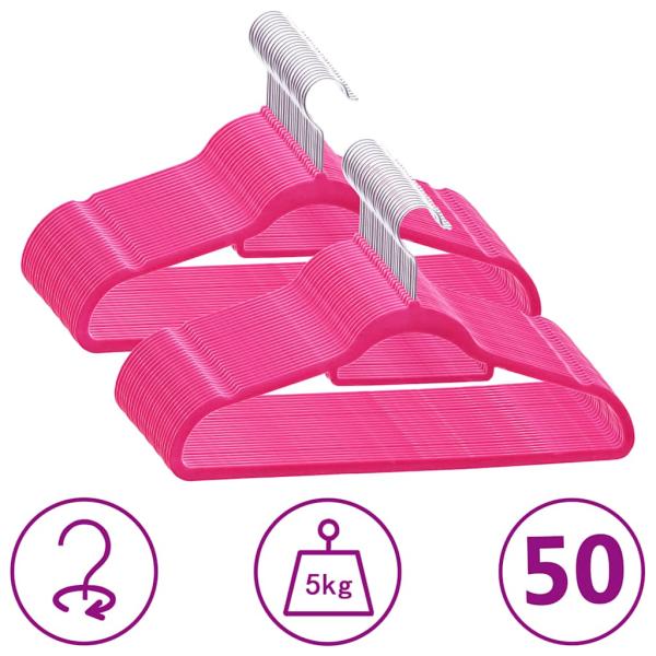 ARDEBO.de - 50 Stk. Kleiderbügel-Set Anti-Rutsch Rosa Samt