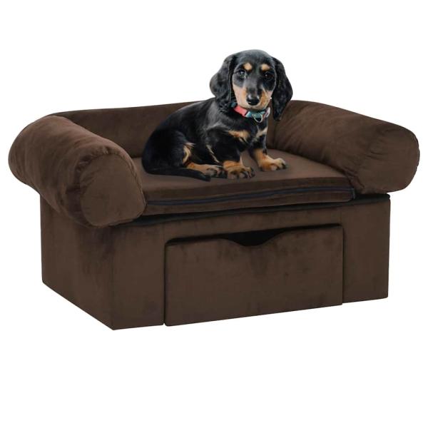 ARDEBO.de - Hundesofa mit Schublade Braun 75x50x38 cm Plüsch