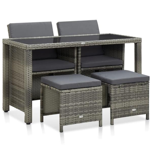 ARDEBO.de - 5-tlg. Garten-Essgruppe mit Auflagen Poly Rattan Grau