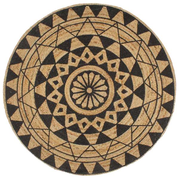 ARDEBO.de - Teppich Handgefertigt Jute Schwarzer Druck 120 cm