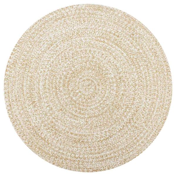 ARDEBO.de - Teppich Handgefertigt Jute Weiß und Natur 90 cm