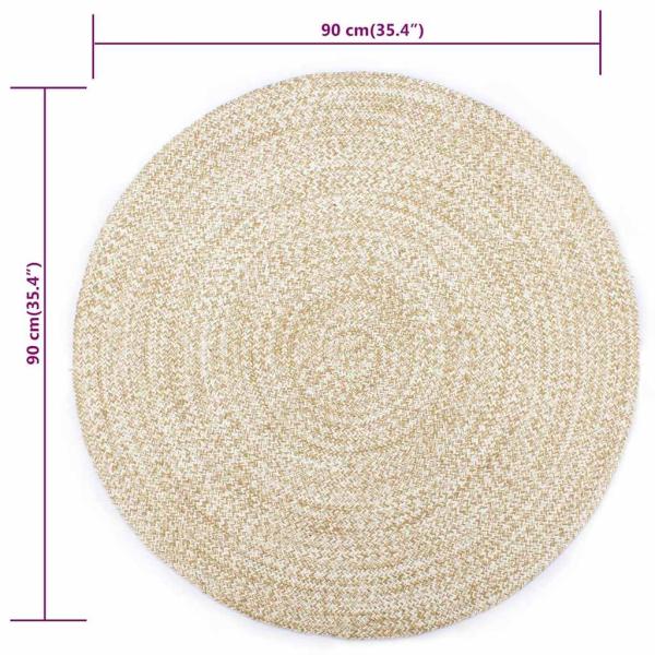 Teppich Handgefertigt Jute Weiß und Natur 90 cm