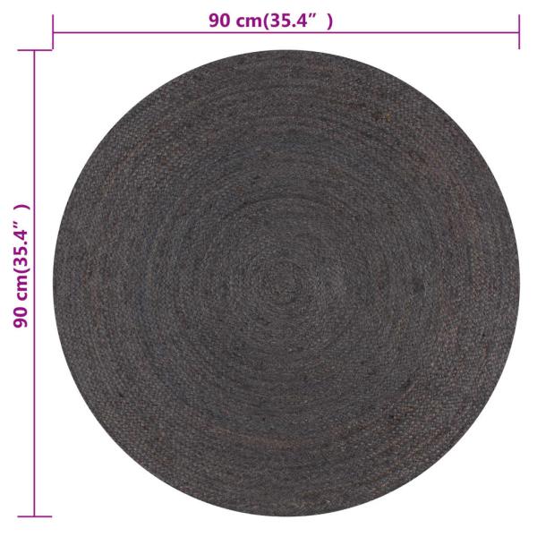 Teppich Handgefertigt Jute Rund 90 cm Dunkelgrau