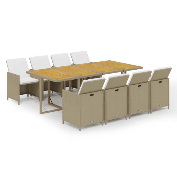 9-tlg. Garten-Essgruppe mit Kissen Poly Rattan Beige