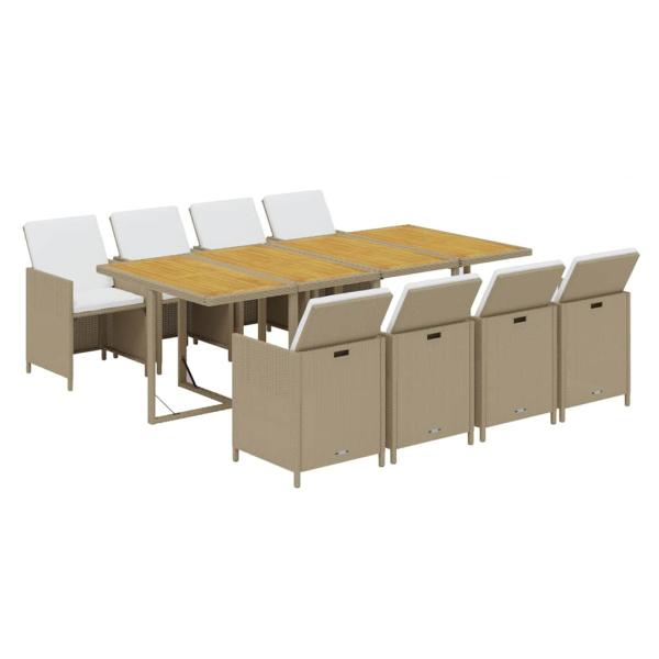 9-tlg. Garten-Essgruppe mit Kissen Poly Rattan Beige