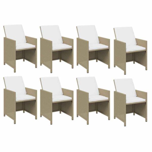 9-tlg. Garten-Essgruppe mit Kissen Poly Rattan Beige