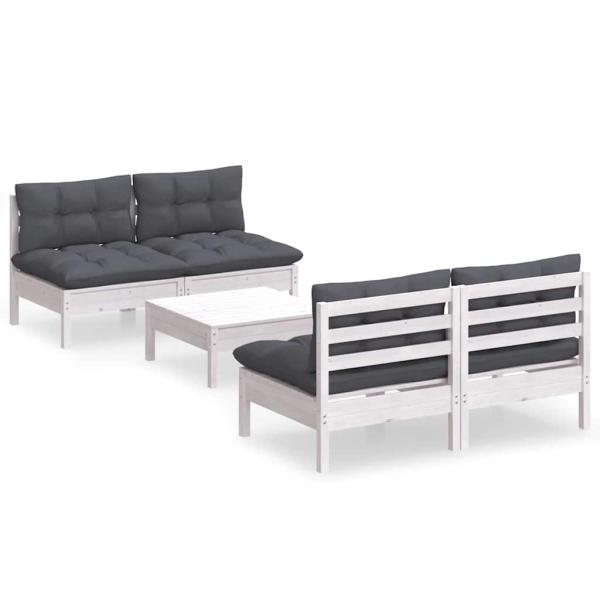 5-tlg. Garten-Lounge-Set mit Anthrazit Kissen Kiefernholz