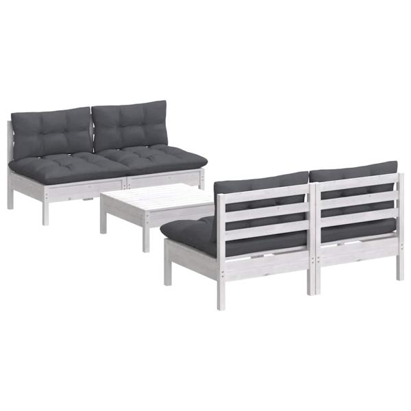 5-tlg. Garten-Lounge-Set mit Anthrazit Kissen Kiefernholz