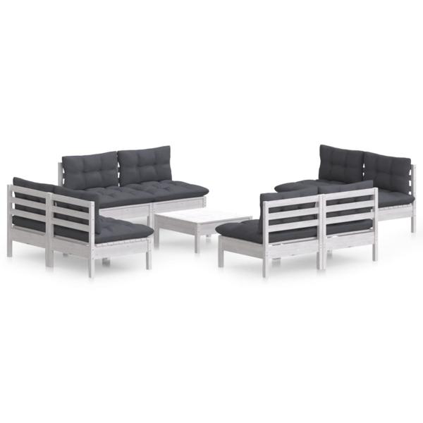 9-tlg. Garten-Lounge-Set mit Anthrazit Kissen Kiefernholz