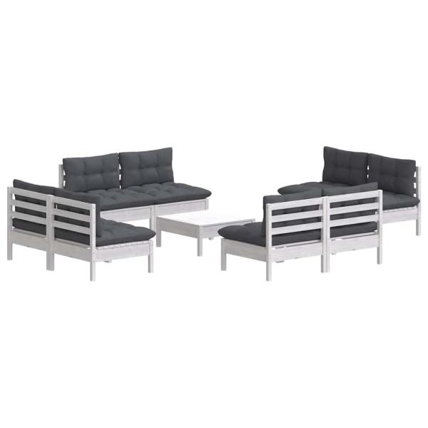 9-tlg. Garten-Lounge-Set mit Anthrazit Kissen Kiefernholz