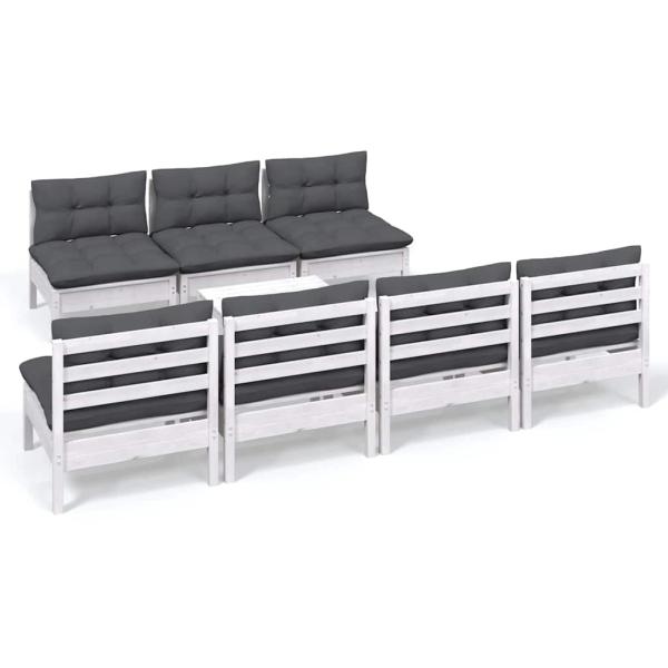8-tlg. Garten-Lounge-Set mit Anthrazit Kissen Kiefernholz