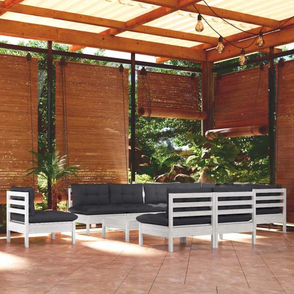 ARDEBO.de - 11-tlg. Garten-Lounge-Set mit Kissen Weiß Kiefer Massivholz