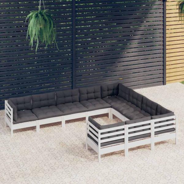ARDEBO.de - 10-tlg. Garten-Lounge-Set mit Kissen Weiß Kiefernholz