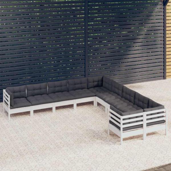 ARDEBO.de - 10-tlg. Garten-Lounge-Set mit Kissen Weiß Kiefernholz