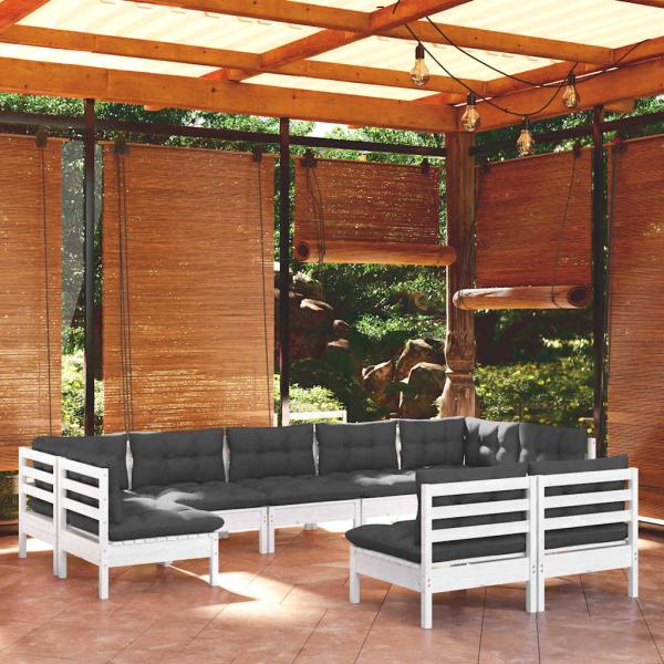ARDEBO.de - 9-tlg. Garten-Lounge-Set mit Kissen Weiß Kiefer Massivholz