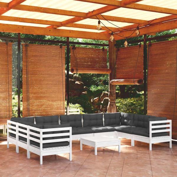 ARDEBO.de - 10-tlg. Garten-Lounge-Set mit Kissen Weiß Kiefernholz