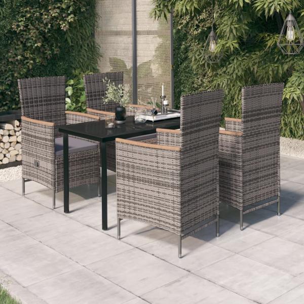 ARDEBO.de - 5-tlg. Garten-Essgruppe mit Kissen Grau