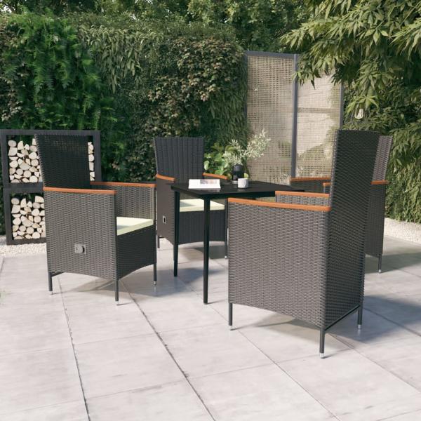 ARDEBO.de - 5-tlg. Garten-Essgruppe mit Kissen Schwarz