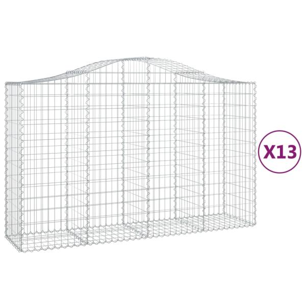 Gabionen mit Hochbogen 13Stk. 200x50x120/140cm Verzinktes Eisen