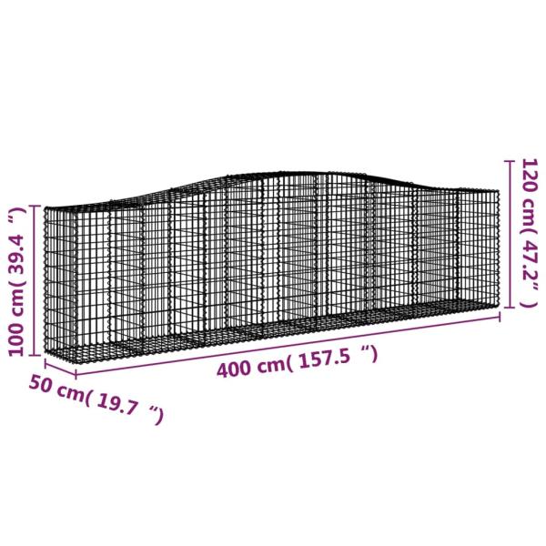 Gabionen mit Hochbogen 6 Stk. 400x50x100/120cm Verzinktes Eisen