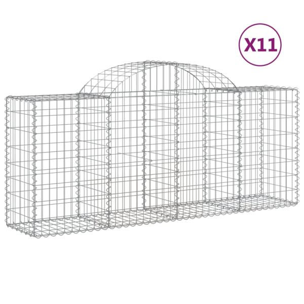 Gabionen mit Hochbogen 11 Stk. 200x50x80/100cm Verzinktes Eisen