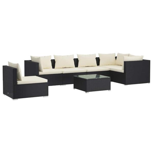 7-tlg. Garten-Lounge-Set mit Kissen Poly Rattan Schwarz