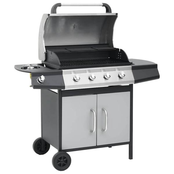 ARDEBO.de - Gasgrill 4+1 Flammen Schwarz und Silbern Stahl & Edelstahl