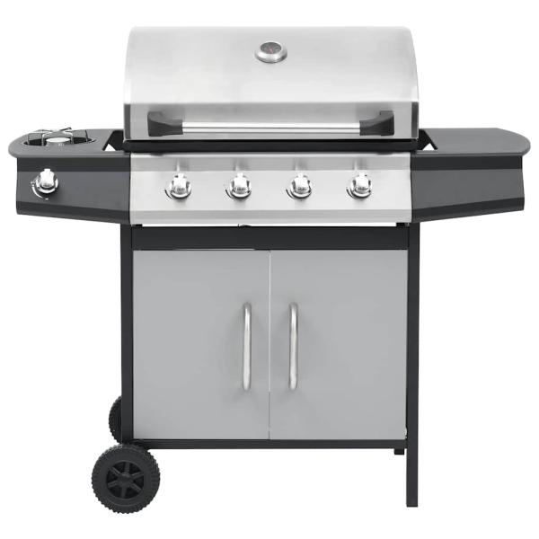 Gasgrill 4+1 Flammen Schwarz und Silbern Stahl & Edelstahl
