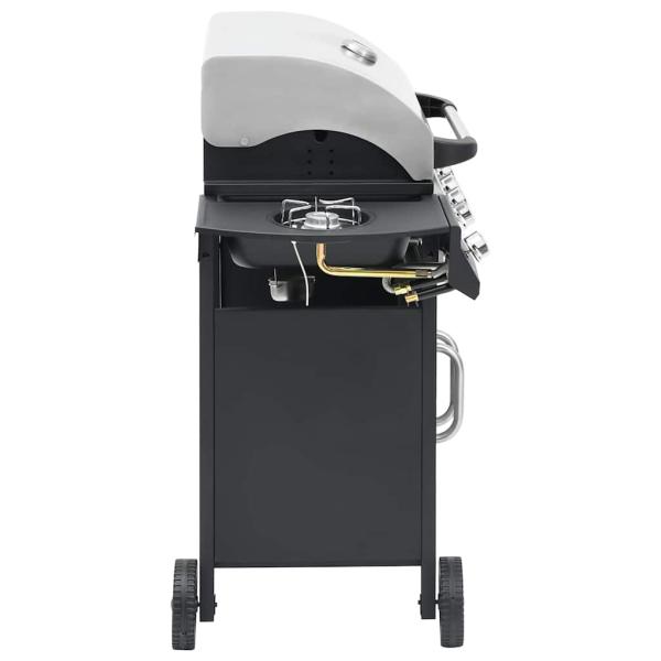 Gasgrill 4+1 Flammen Schwarz und Silbern Stahl & Edelstahl
