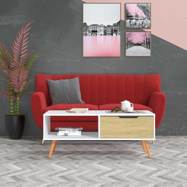 ARDEBO.de - Couchtisch Weiß und Sonoma-Eiche 100x49,5x43 cm Holzwerkstoff