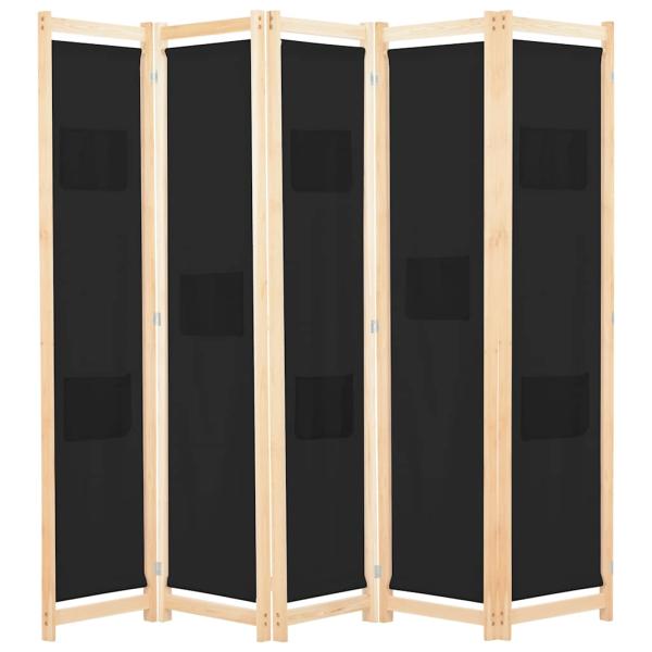 ARDEBO.de - 5-teiliger Raumteiler Schwarz 200 x 170 x 4 cm Stoff