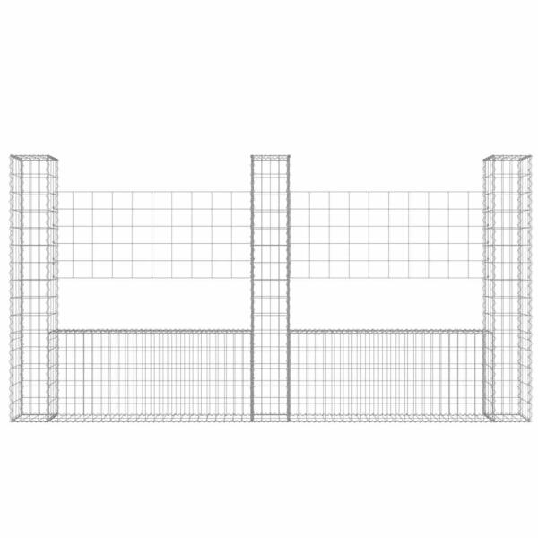 Gabionenkorb U-Form mit 3 Säulen Eisen 260x20x150 cm
