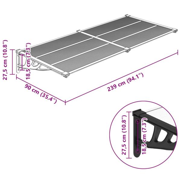 Türvordach Schwarz und Transparent 239x90 cm Polycarbonat