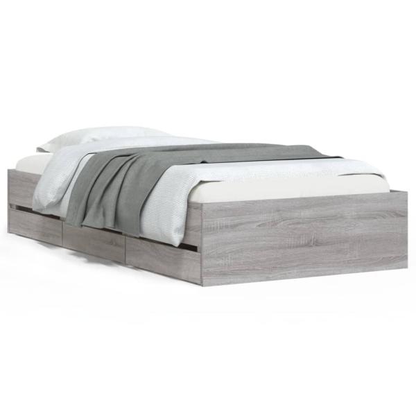 Bettgestell mit Schubladen Grau Sonoma 90x190 cm Holzwerkstoff