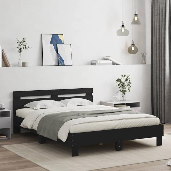 ARDEBO.de - Bettgestell mit Kopfteil Schwarz 140x200 cm Holzwerkstoff