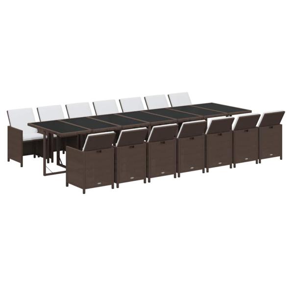15-tlg. Garten-Essgruppe mit Kissen Poly Rattan Braun