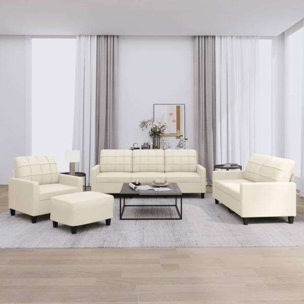ARDEBO.de - 4-tlg. Sofagarnitur mit Kissen Creme Kunstleder