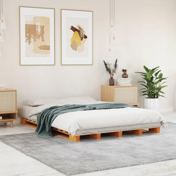 ARDEBO.de - Palettenbett Wachsbraun 140x200 cm Massivholz Kiefer