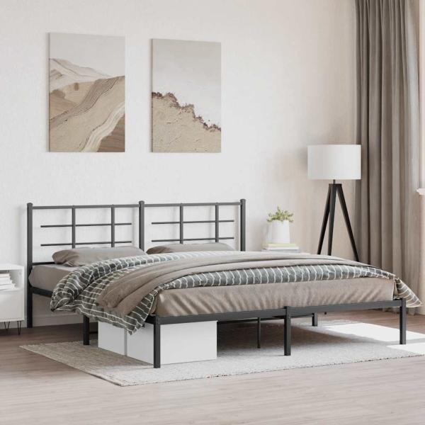 ARDEBO.de - Bettgestell mit Kopfteil Metall Schwarz 183x213 cm