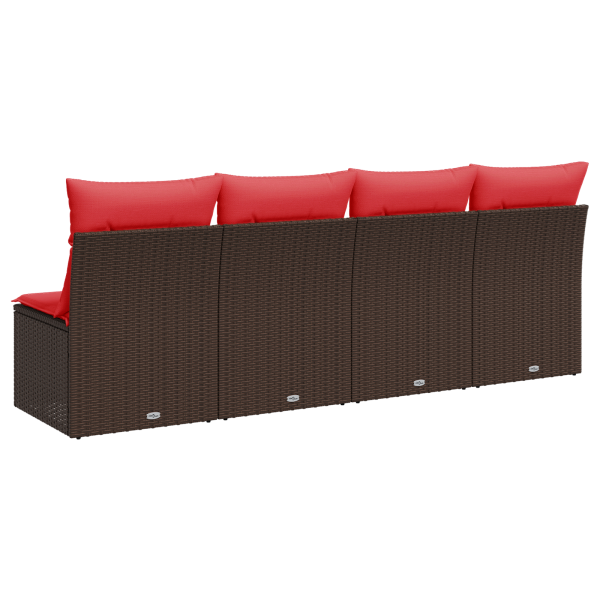 Gartensofa mit Kissen 4-Sitzer Braun Poly Rattan