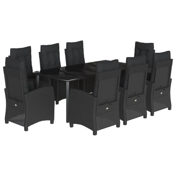 9-tlg. Garten-Essgruppe mit Kissen Schwarz Poly Rattan
