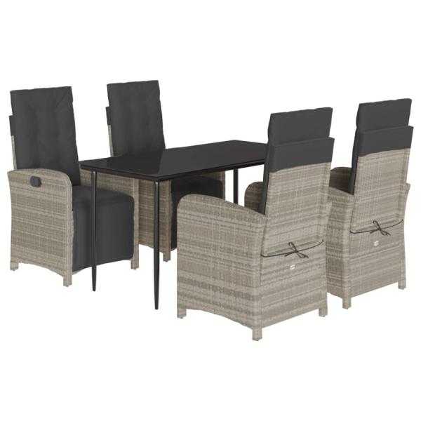 5-tlg. Garten-Essgruppe mit Kissen Hellgrau Poly Rattan