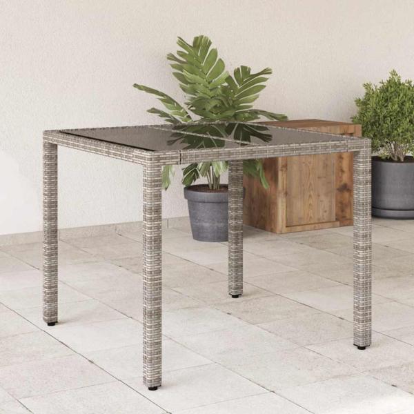 ARDEBO.de - Gartentisch mit Glasplatte Grau 90x90x75 cm Poly Rattan