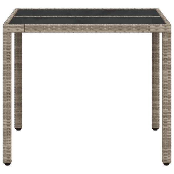 Gartentisch mit Glasplatte Hellgrau 90x90x75 cm Poly Rattan