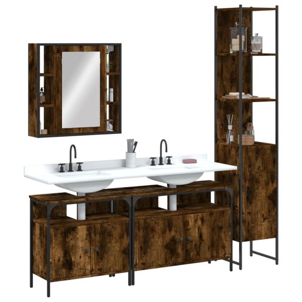 ARDEBO.de - 4-tlg. Badmöbel-Set Räuchereiche Holzwerkstoff
