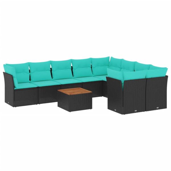 10-tlg. Garten-Sofagarnitur mit Kissen Schwarz Poly Rattan