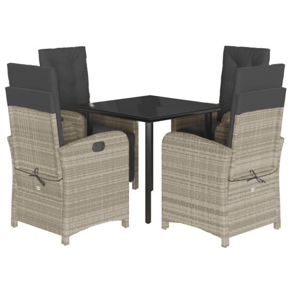 5-tlg. Garten-Essgruppe mit Kissen Hellgrau Poly Rattan