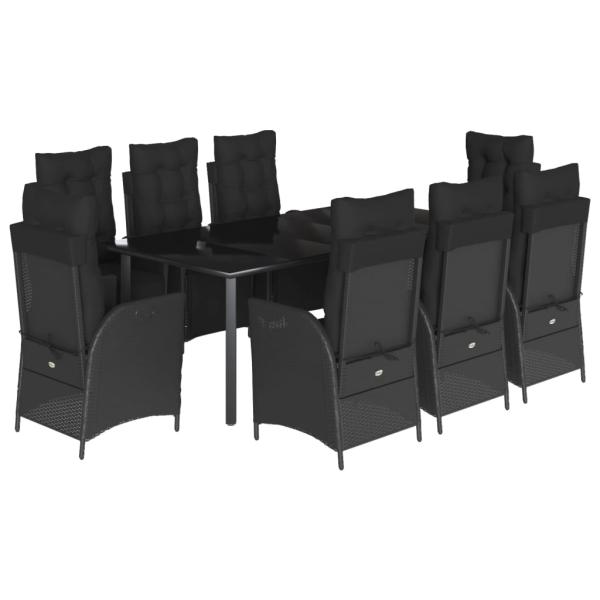 9-tlg. Garten-Essgruppe mit Kissen Schwarz Poly Rattan
