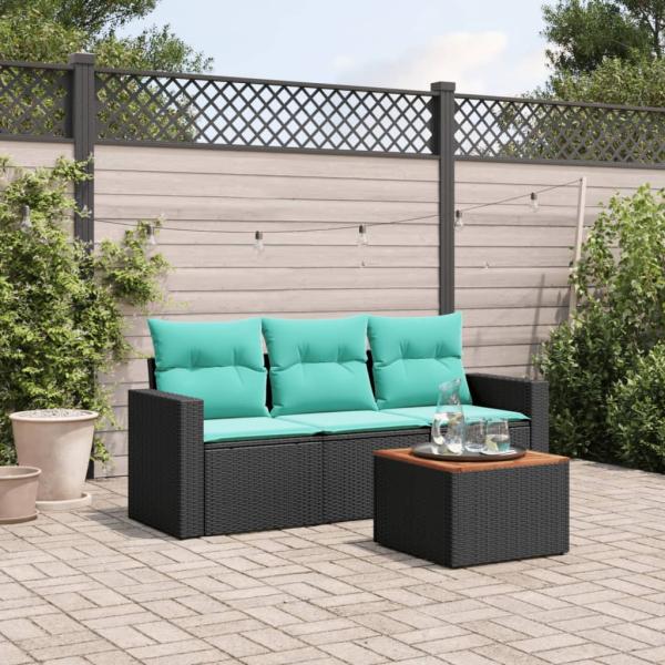 ARDEBO.de - 4-tlg. Garten-Sofagarnitur mit Kissen Schwarz Poly Rattan